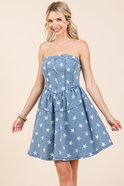 Star Denim Mini Dress - Shimmervee