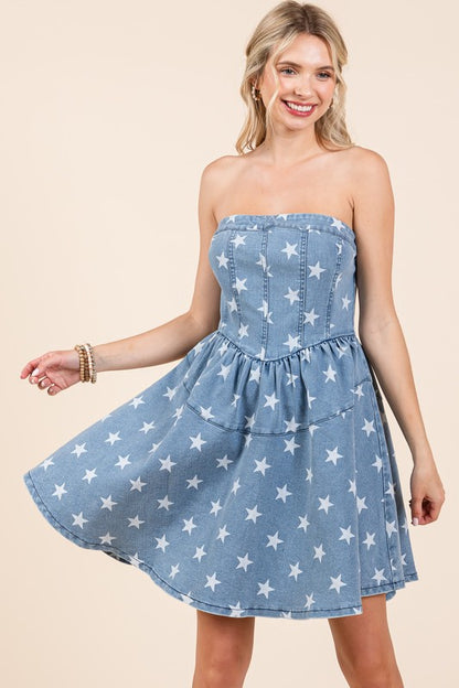 Star Denim Mini Dress - Shimmervee