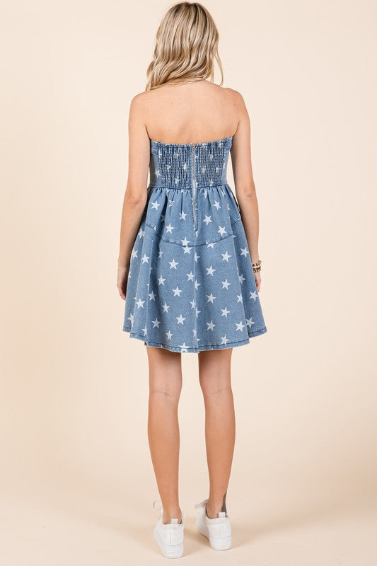 Star Denim Mini Dress - Shimmervee