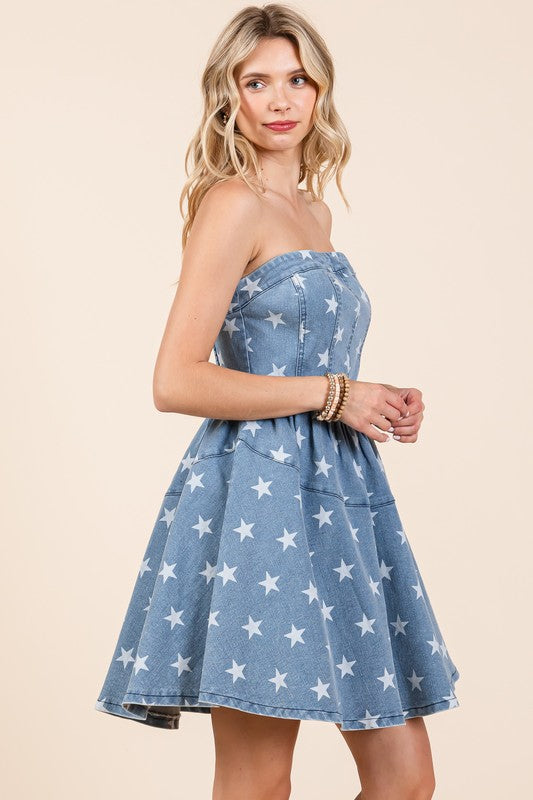 Star Denim Mini Dress - Shimmervee