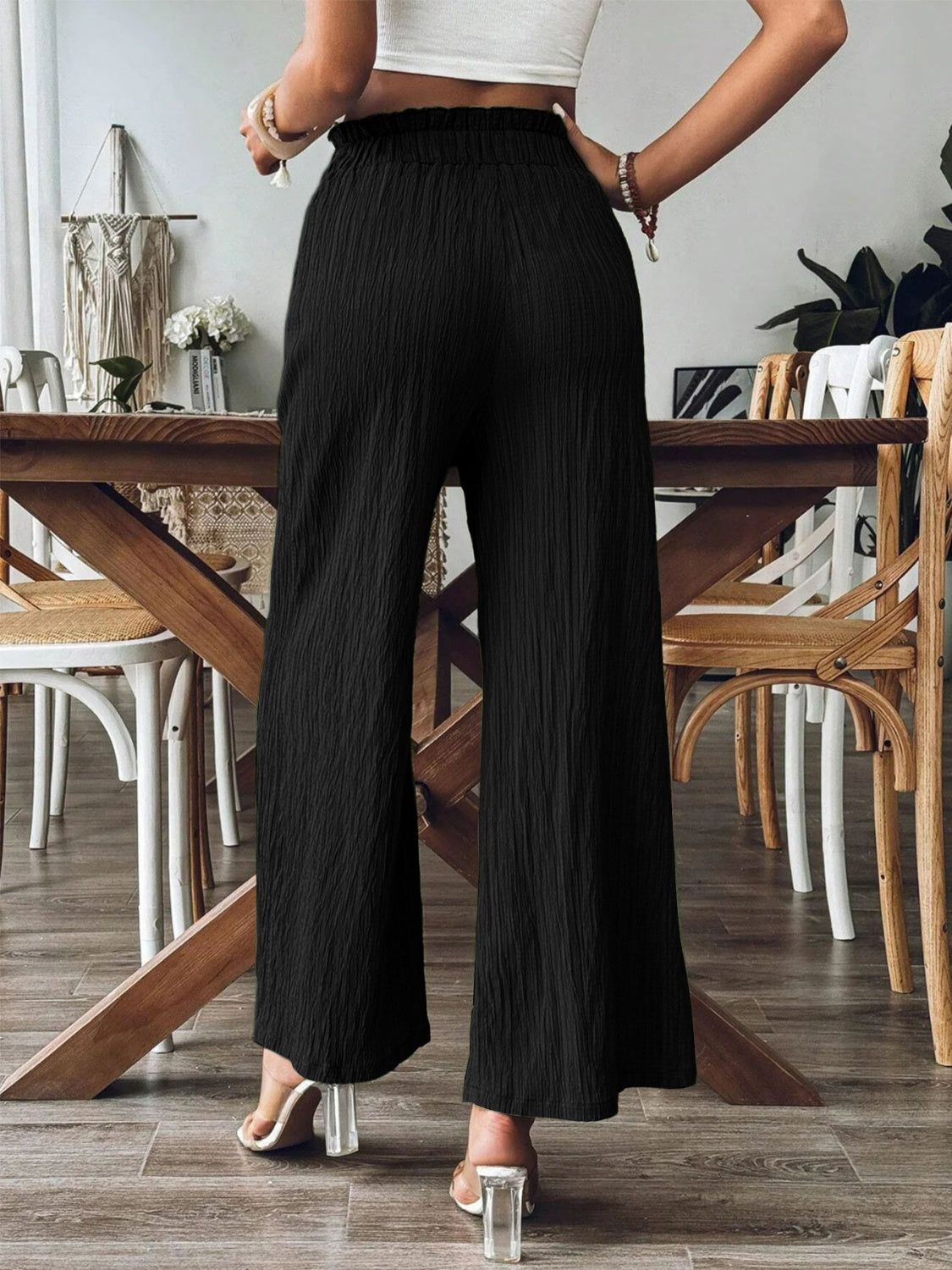 Pocketed Elastic Waist Wide Leg Pants