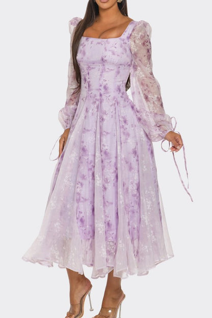 Lavender Blossom Puff Sleeve Dress - Shimmervee