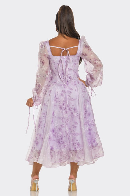 Lavender Blossom Puff Sleeve Dress - Shimmervee