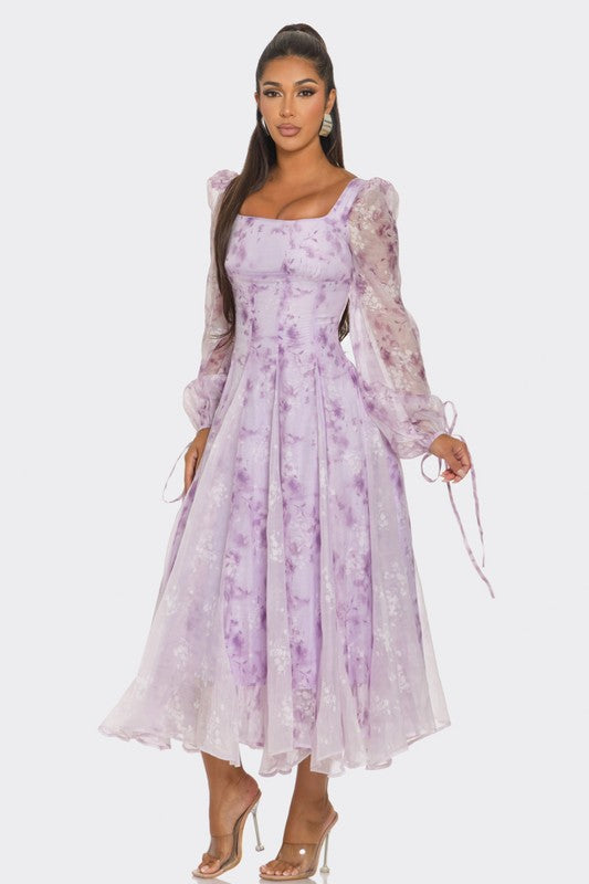 Lavender Blossom Puff Sleeve Dress - Shimmervee