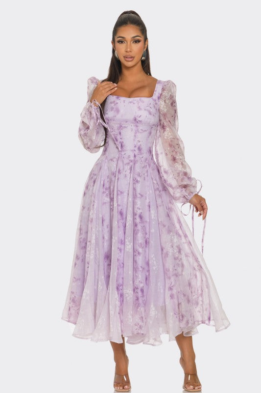 Lavender Blossom Puff Sleeve Dress - Shimmervee