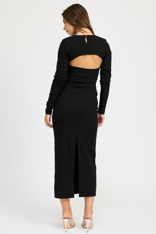 LONG SLEEVE CUTOUT MIDI DRESS - Shimmervee