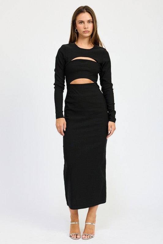 LONG SLEEVE CUTOUT MIDI DRESS - Shimmervee