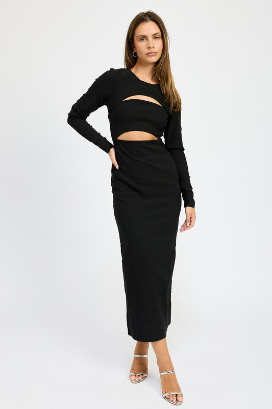 LONG SLEEVE CUTOUT MIDI DRESS - Shimmervee