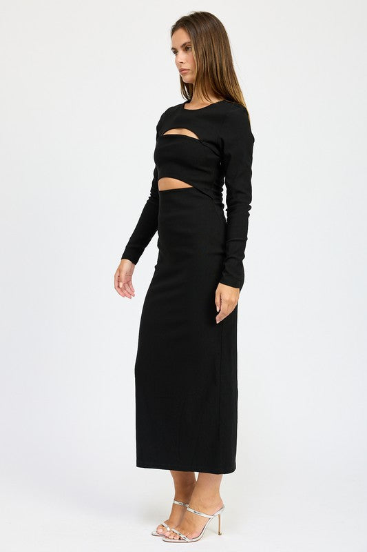 LONG SLEEVE CUTOUT MIDI DRESS - Shimmervee