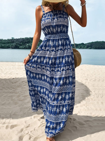 Perfee Printed Square Neck Sleeveless Maxi Dress - Shimmervee