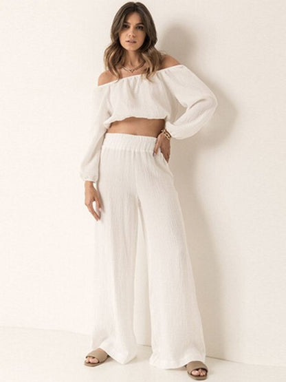 Off Shoulder Long Sleeve Top and Pants Set - Shimmervee