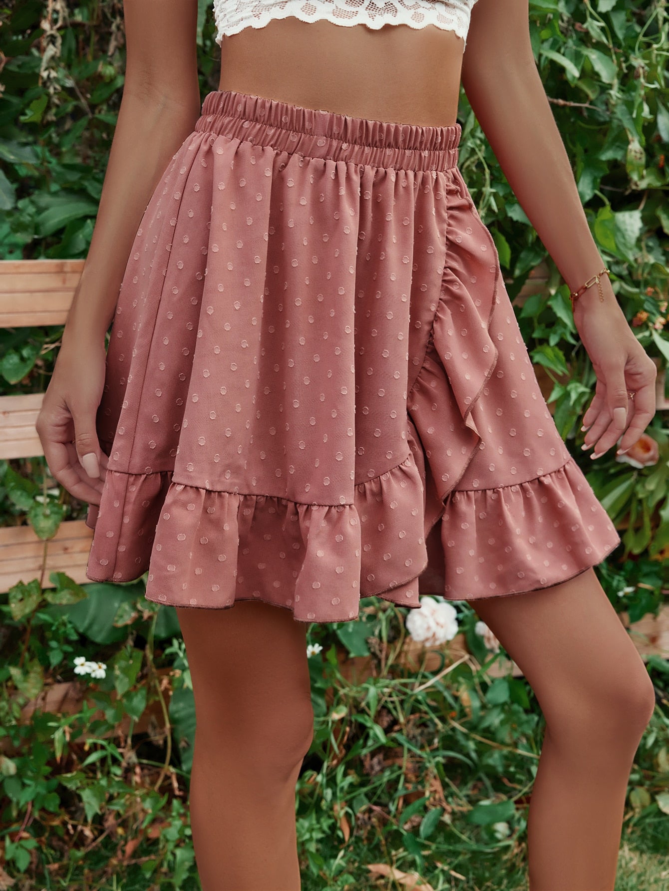 Honey Ruffle Hem Elastic Waist Mini Skirt