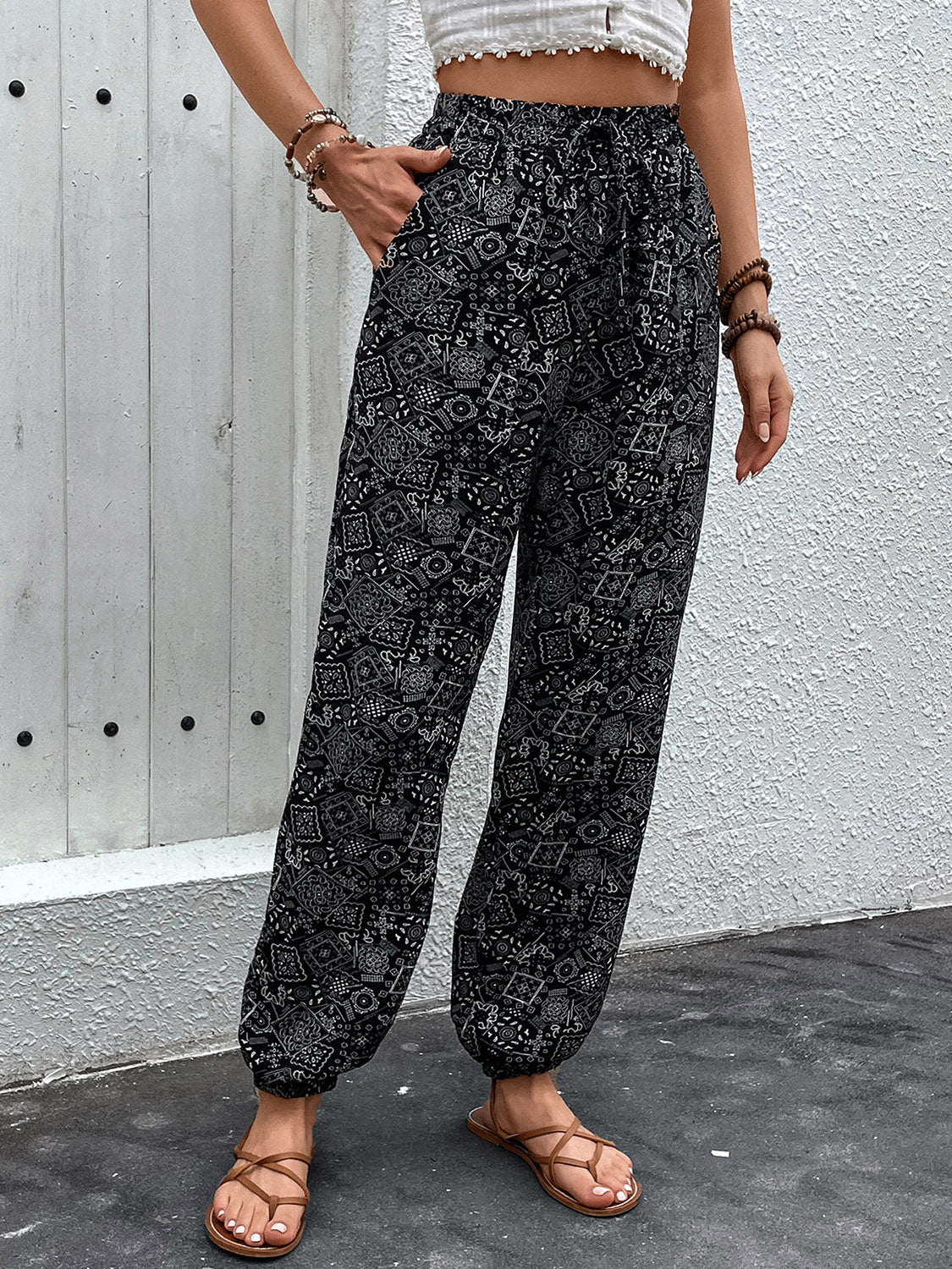 Perfee Printed High Waist Pants - Shimmervee