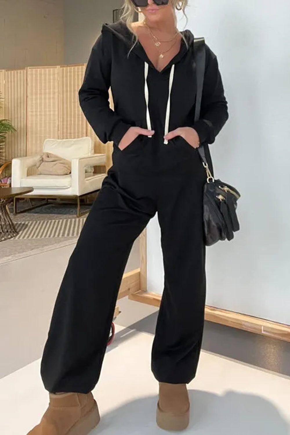 Full Size Drawstring Long Sleeve Jumpsuit - Shimmervee