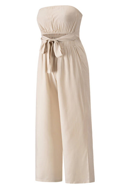 Tied Cutout Tube Wide Leg Jumpsuit - Shimmervee