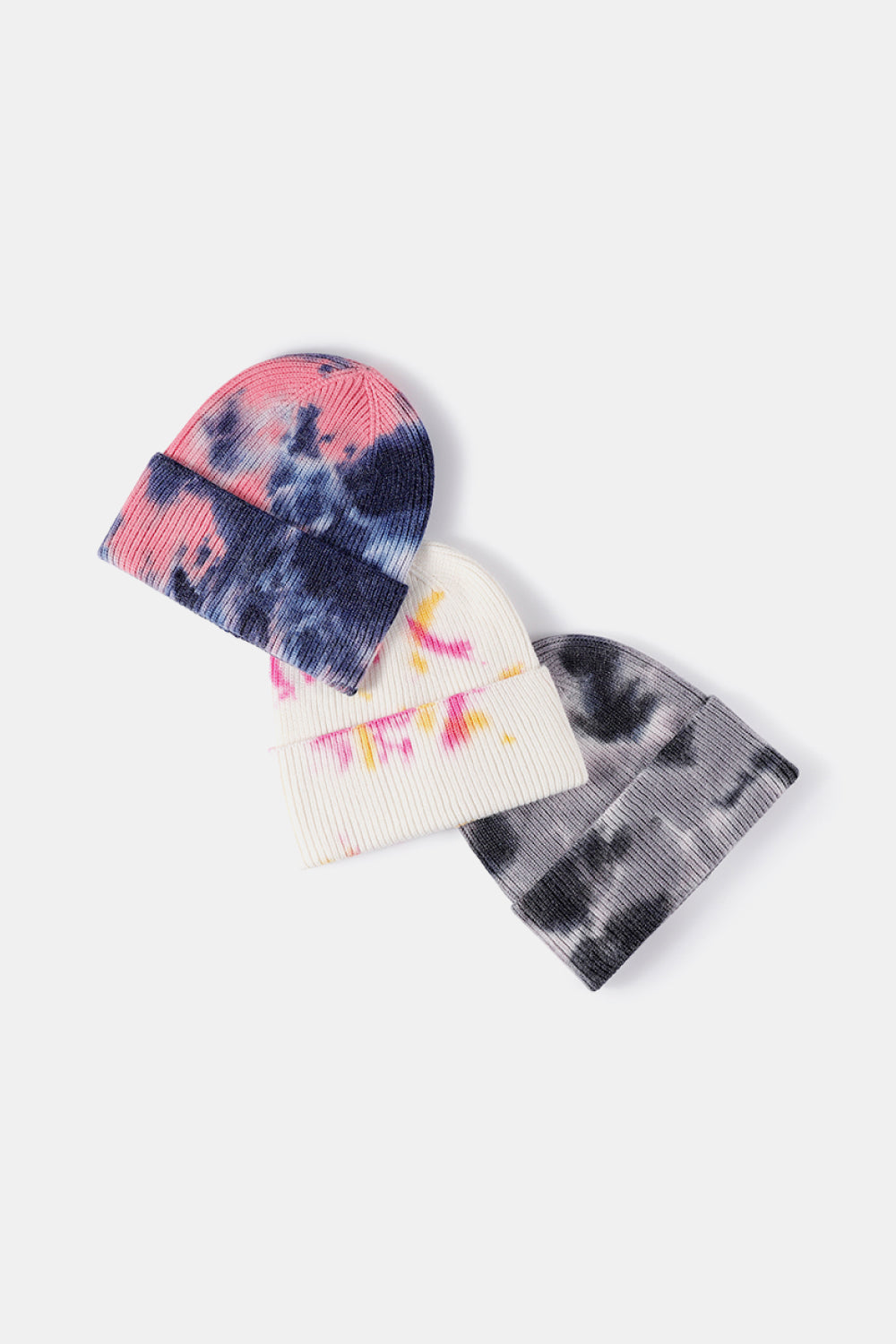 Tie-Dye Cuffed Rib-Knit Beanie Hat - Shimmervee