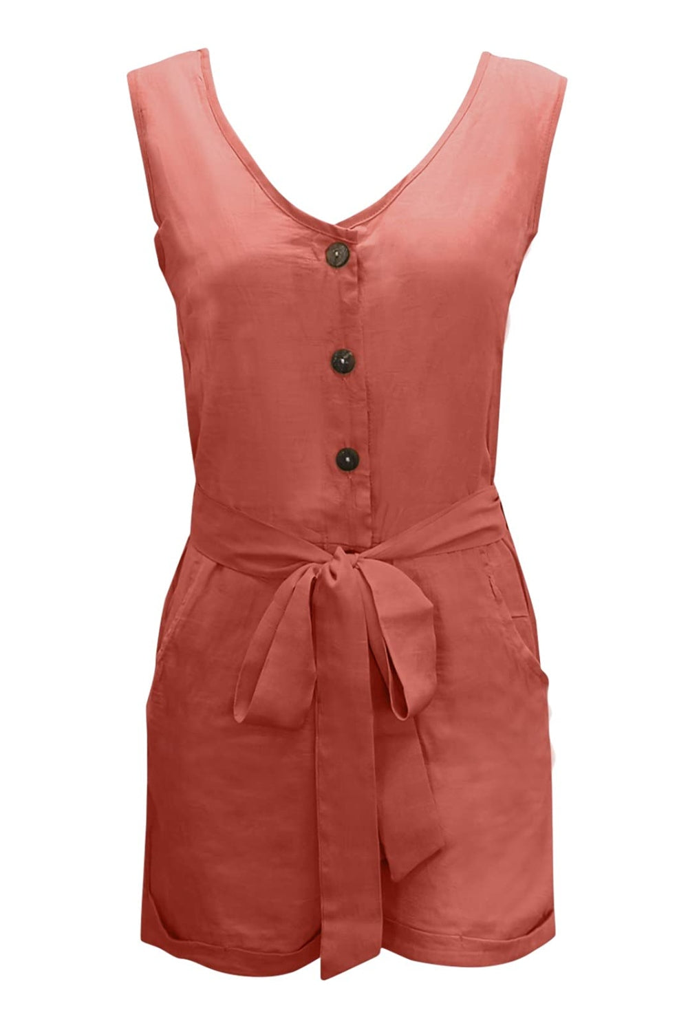 Full Size Tied V-Neck Sleeveless Romper with Pockets - Shimmervee