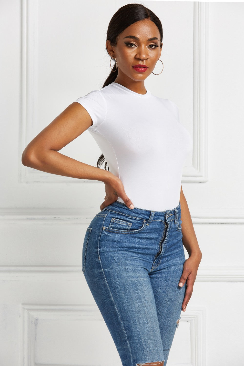 Round Neck Short Sleeve Bodysuit - Shimmervee