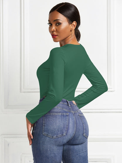 Round Neck Long Sleeve Bodysuit - Shimmervee