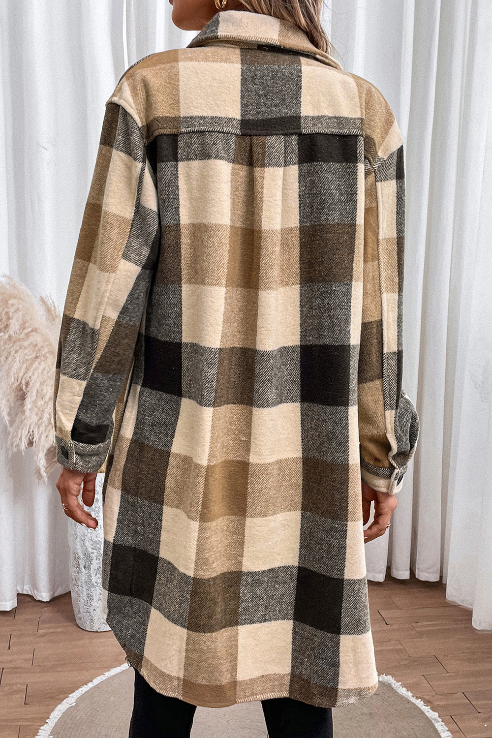 Plaid Button Down Longline Coat - Shimmervee