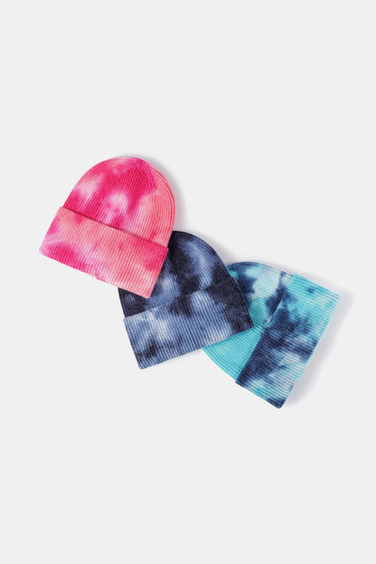 Tie-Dye Cuffed Rib-Knit Beanie Hat - Shimmervee