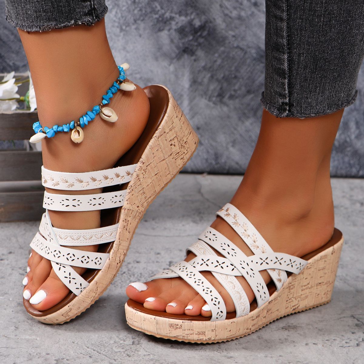 PU Leather Crisscross Wedge Sandals - Shimmervee