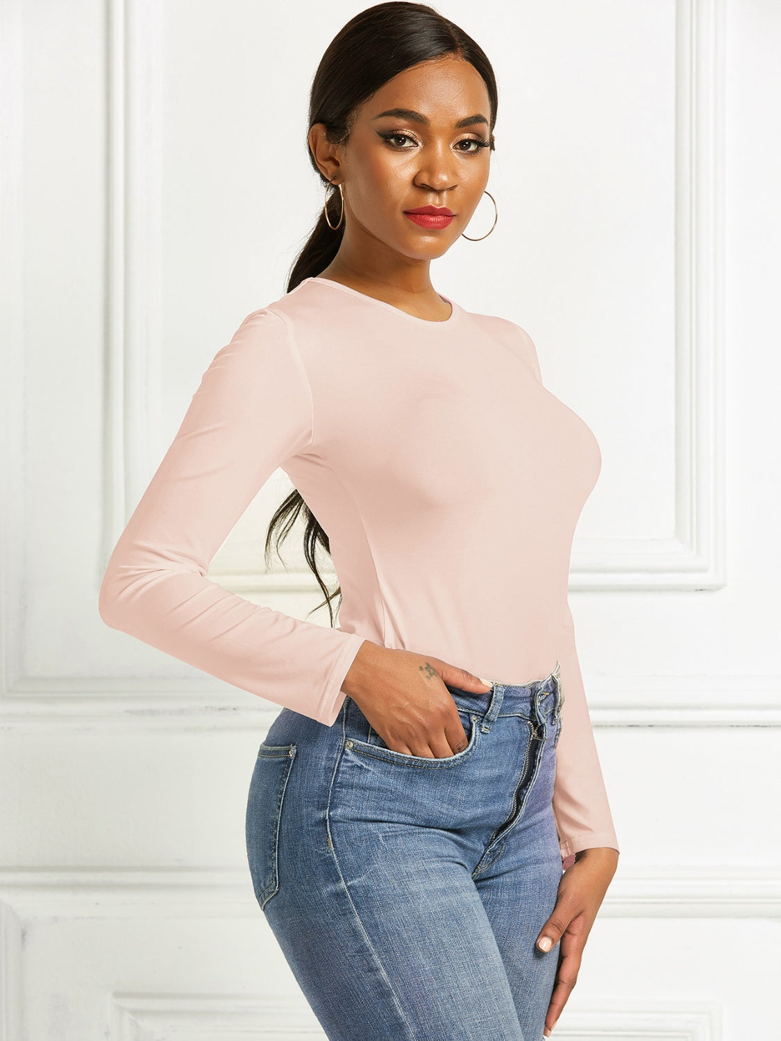 Round Neck Long Sleeve Bodysuit - Shimmervee