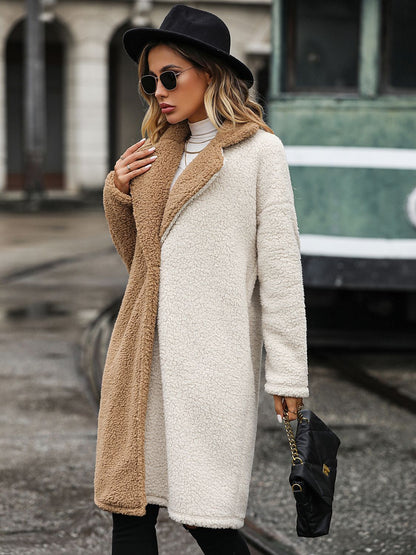 Contrast Dropped Shoulder Sherpa Coat - Shimmervee