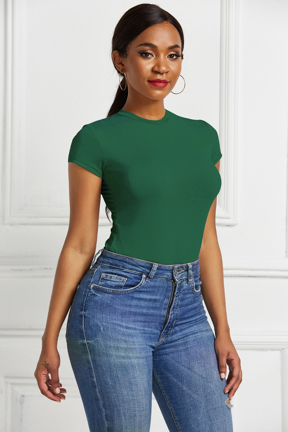 Round Neck Short Sleeve Bodysuit - Shimmervee