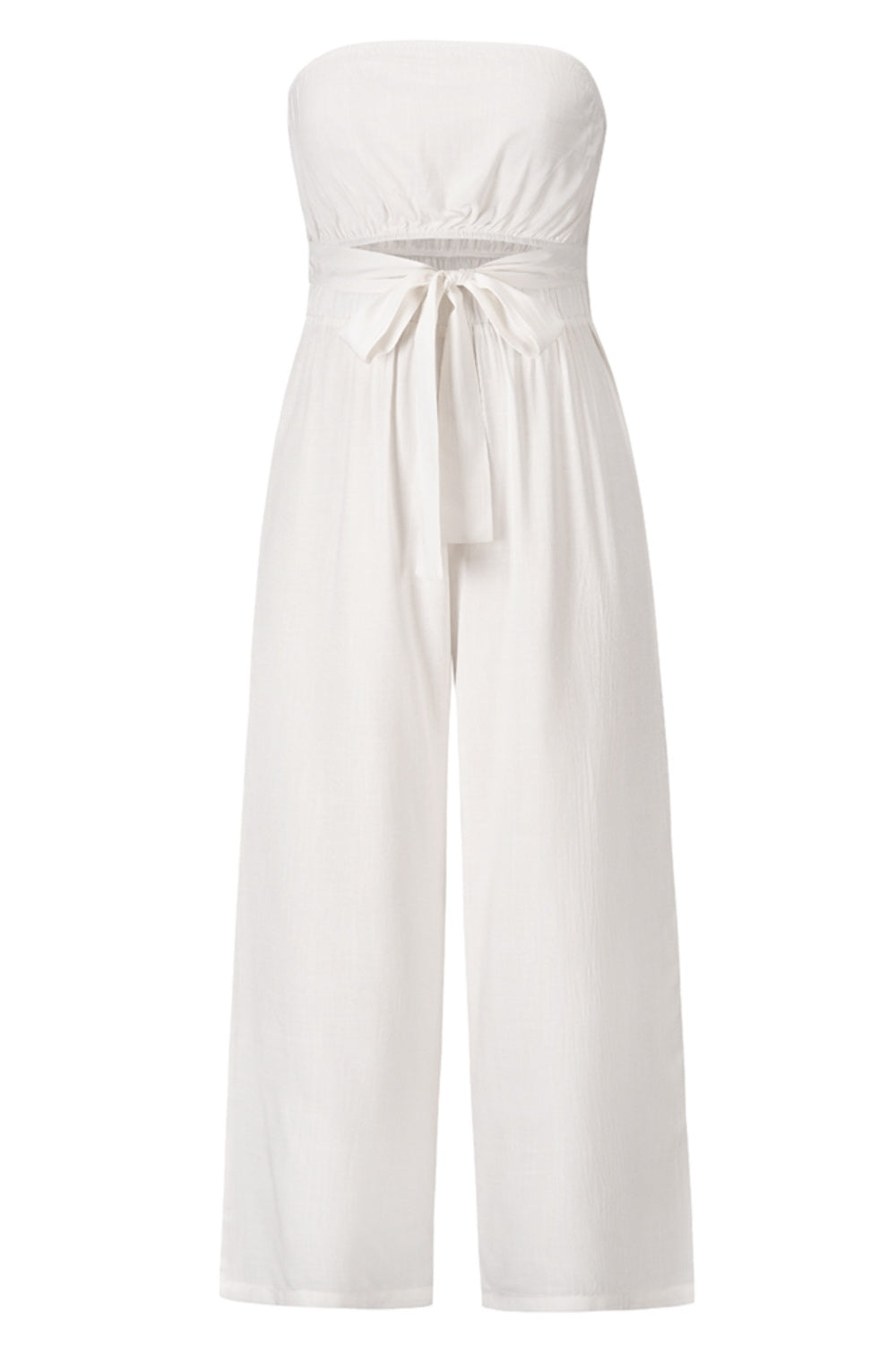 Tied Cutout Tube Wide Leg Jumpsuit - Shimmervee