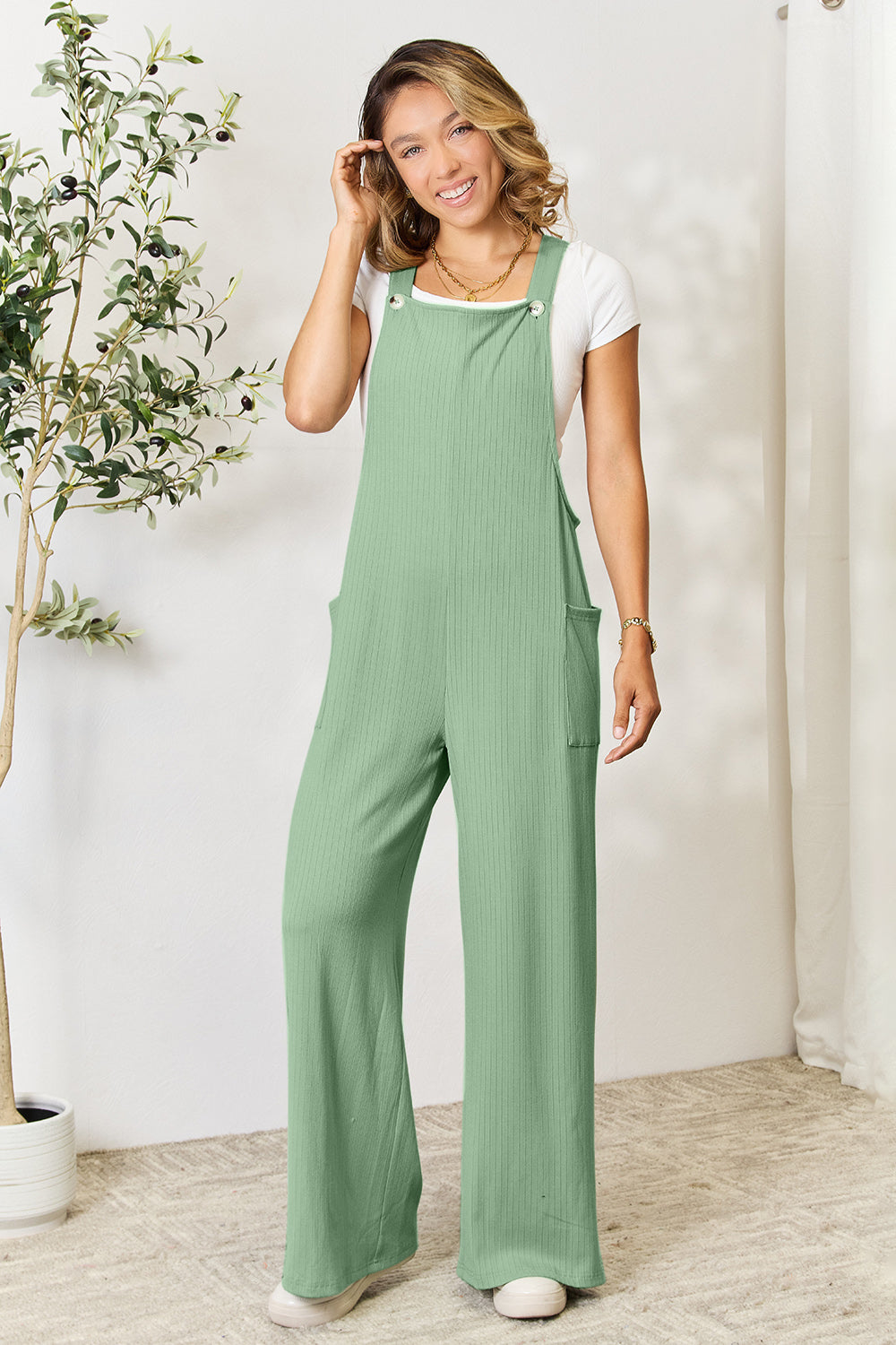 Double Take Full Size Wide Strap Overall with Pockets - Shimmervee