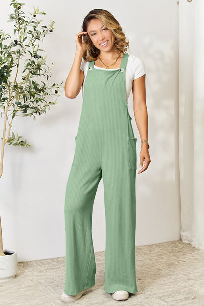 Double Take Full Size Wide Strap Overall with Pockets - Shimmervee