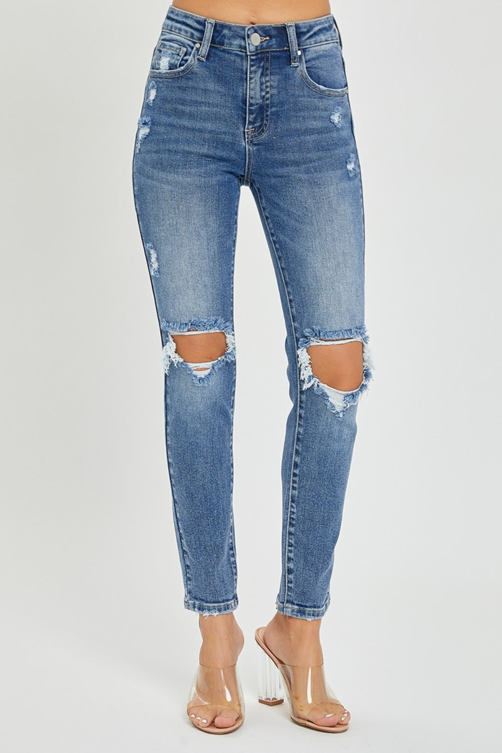 Risen Full Size High Rise Knee Distressed Skinny Jeans