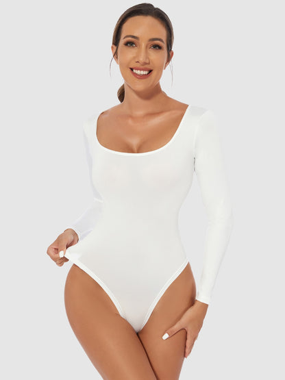 Full Size Scoop Neck Long Sleeve Bodysuit - Shimmervee