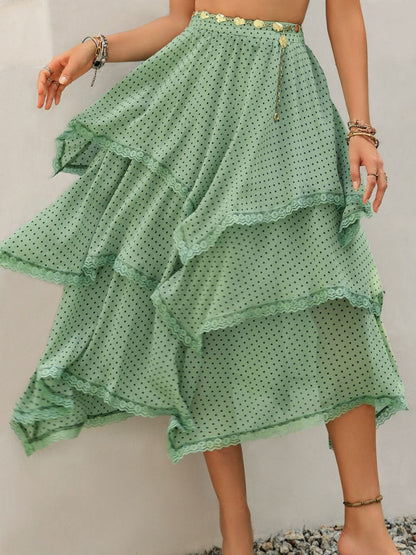 Lace Detail Layered Printed Skirt - Shimmervee