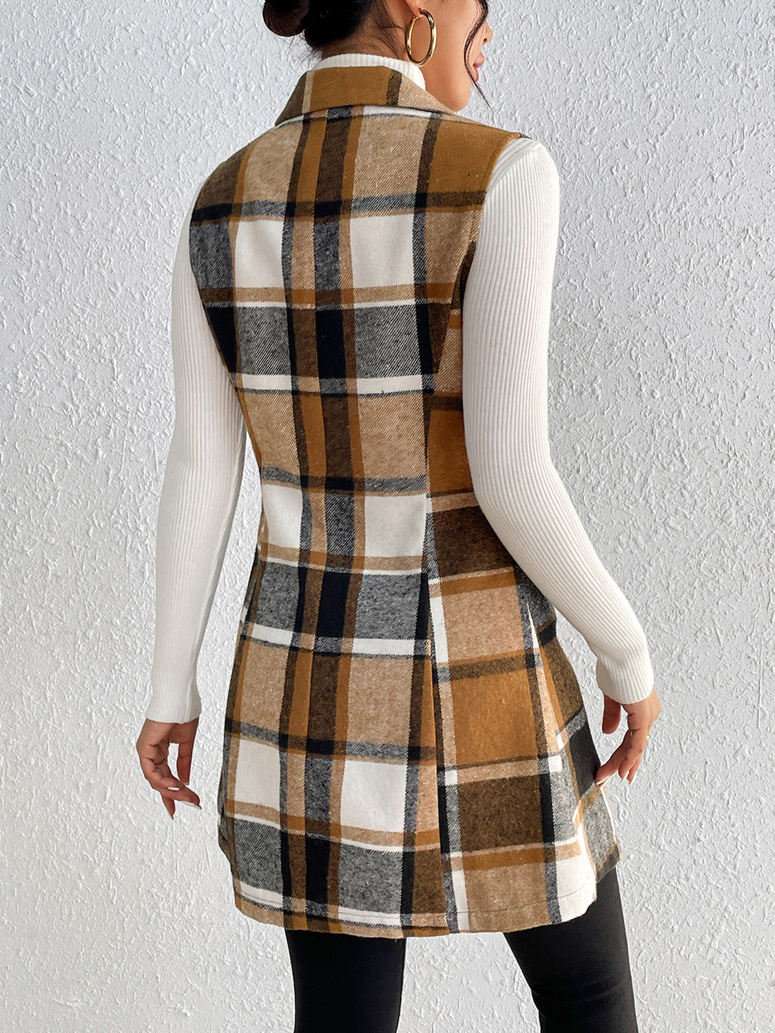 Honey Plaid Lapel Collar Vest