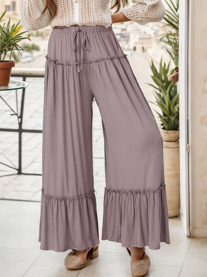 Wide Leg Ruffle Trim Pants