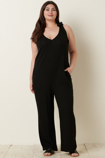 Mittoshop Rib Knit V-Neck Cross Back Jumpsuit - Shimmervee