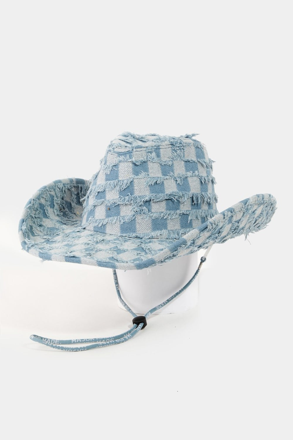 Fame Checkered Fringe Denim Cowboy Hat - Shimmervee