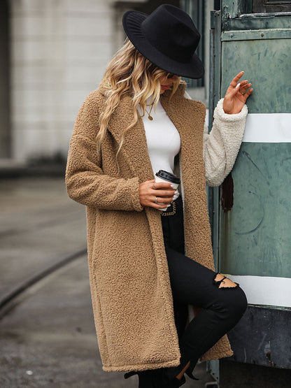 Contrast Dropped Shoulder Sherpa Coat - Shimmervee