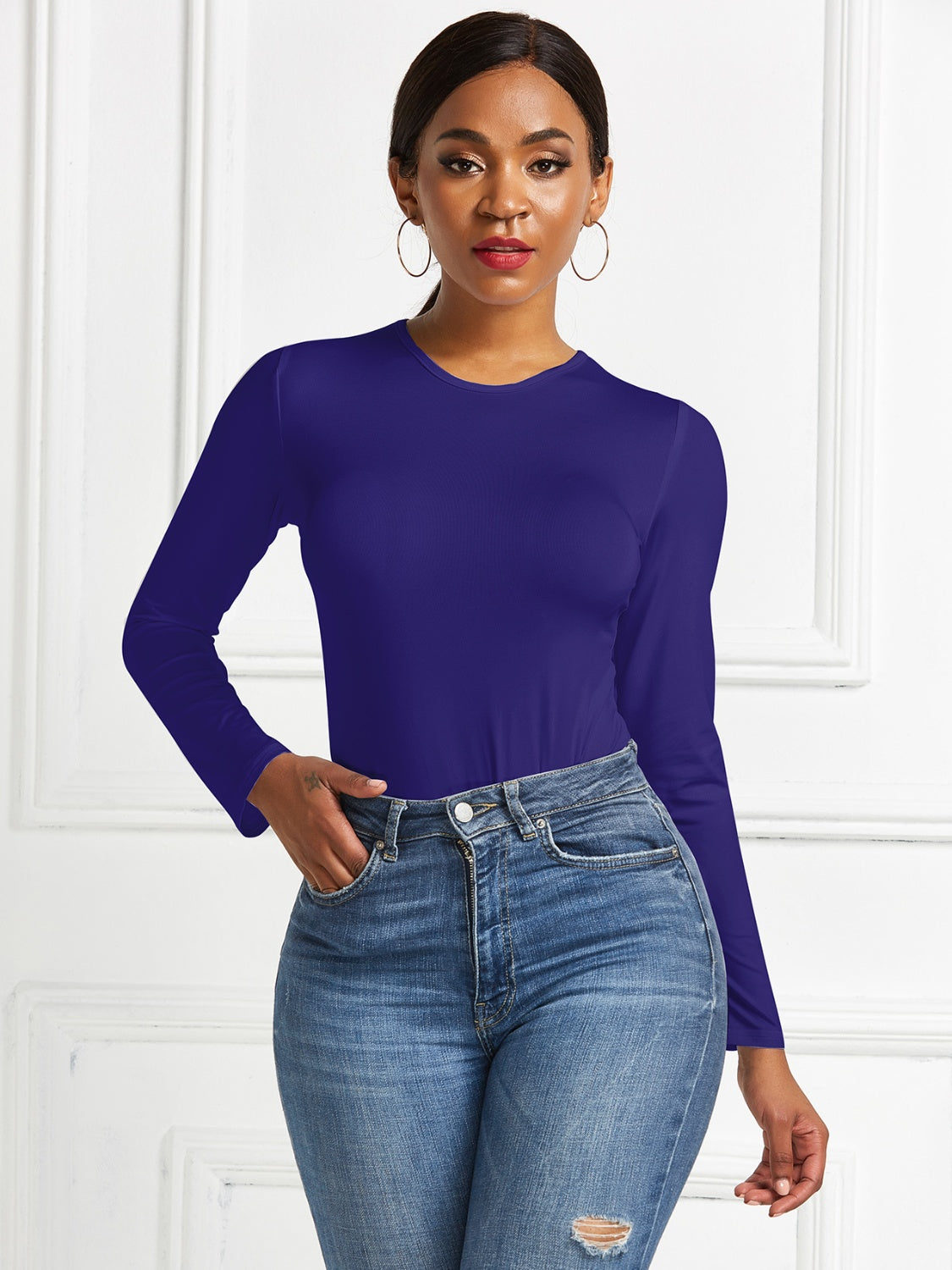 Round Neck Long Sleeve Bodysuit - Shimmervee