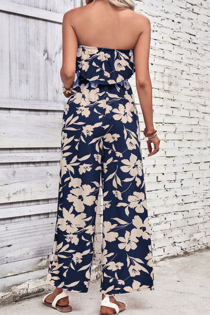 Perfee Floral Strapless Wide Leg Jumpsuit - Shimmervee