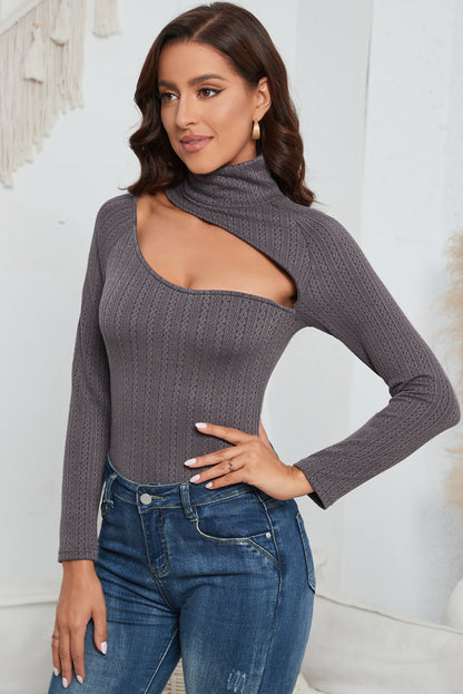 Cutout Mock Neck Long Sleeve Bodysuit - Shimmervee