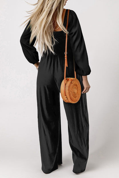 Square Neck Raglan Sleeve Jumpsuit with Pocket - Shimmervee