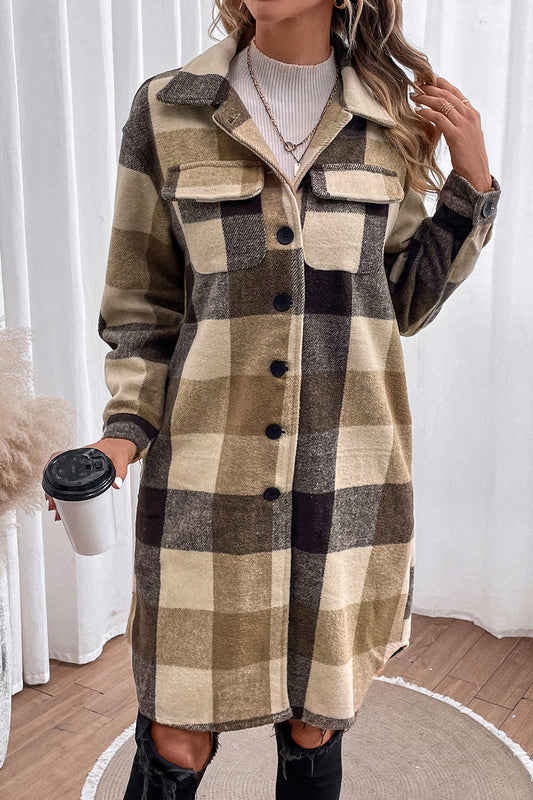 Plaid Button Down Longline Coat - Shimmervee