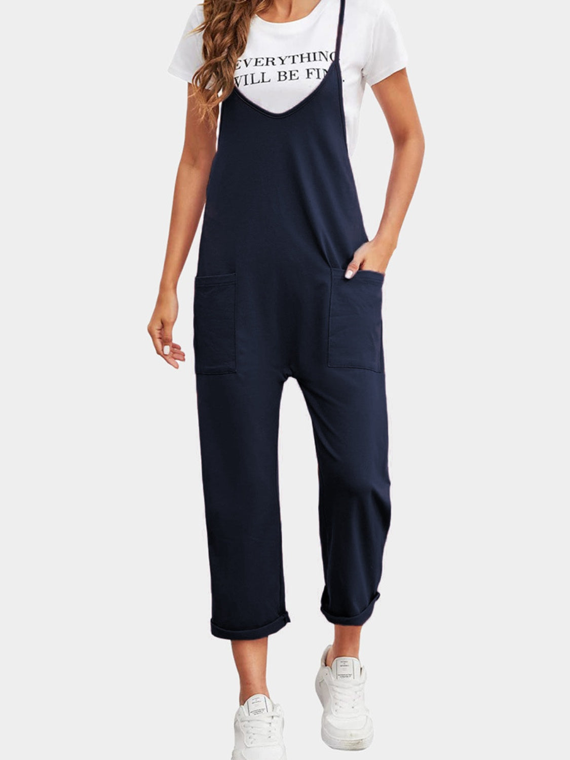 Full Size Spaghetti Strap Straight Leg Jumpsuit with Pockets - Shimmervee