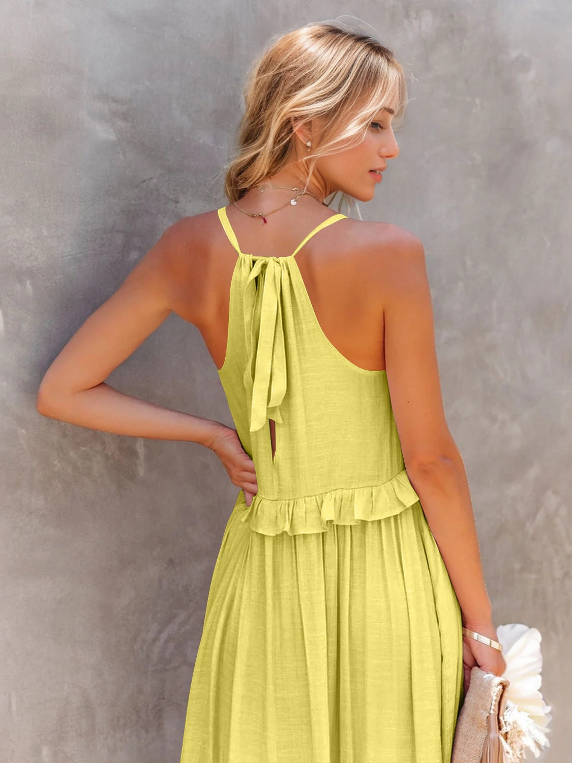 Ruffled Sleeveless Tiered Maxi Dress with Pockets - Shimmervee