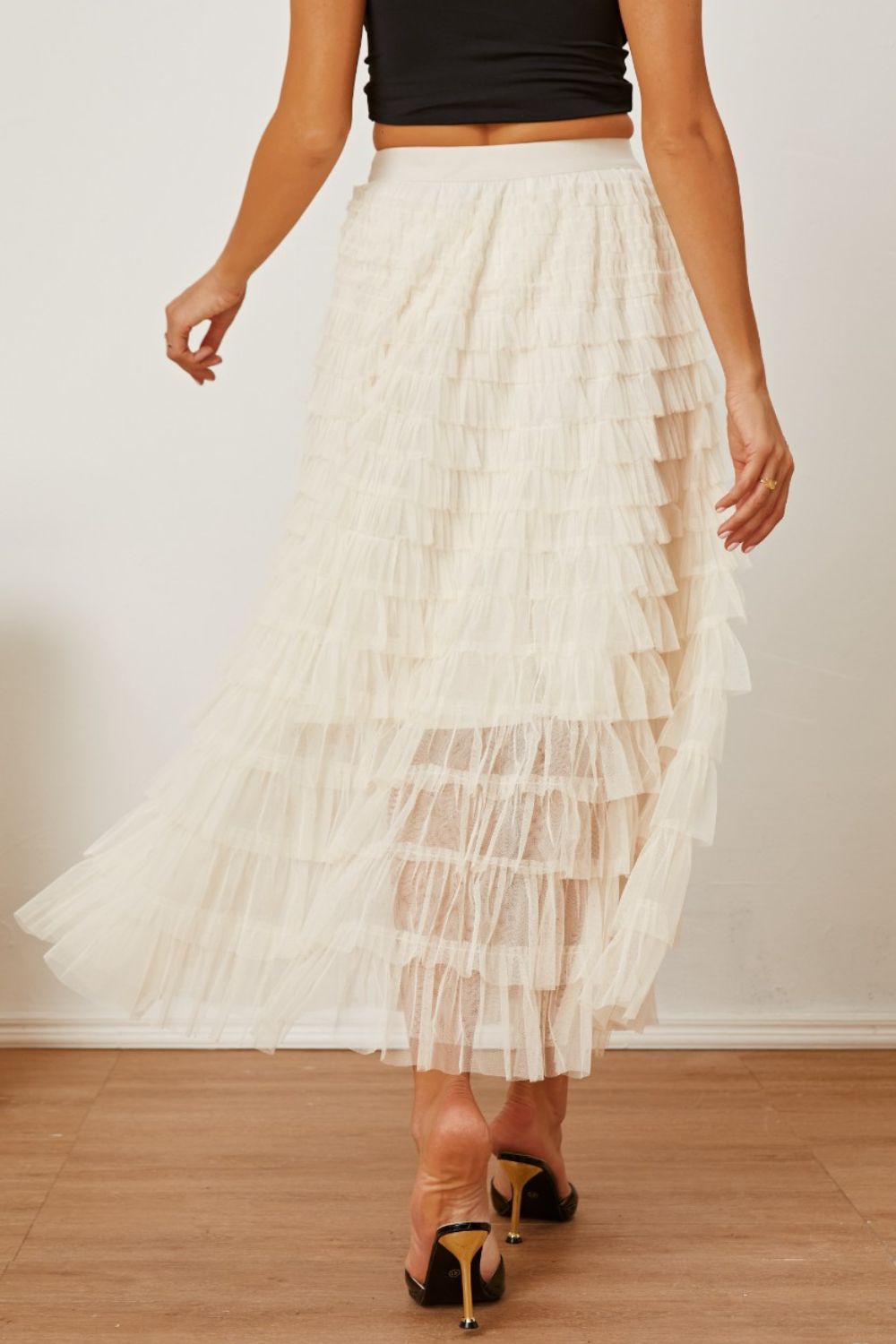 Ruched High Waist Tiered Skirt - Shimmervee