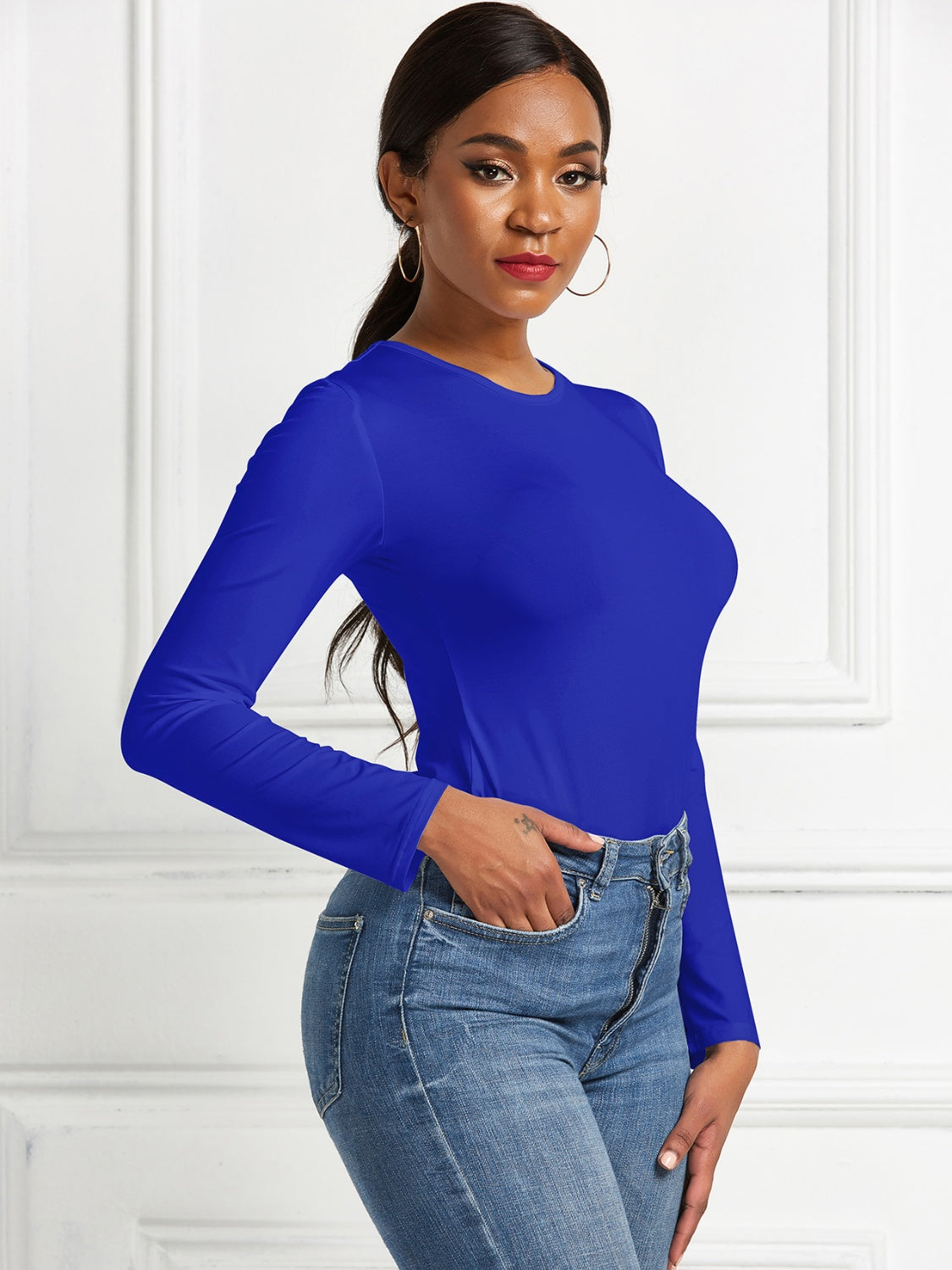 Round Neck Long Sleeve Bodysuit - Shimmervee