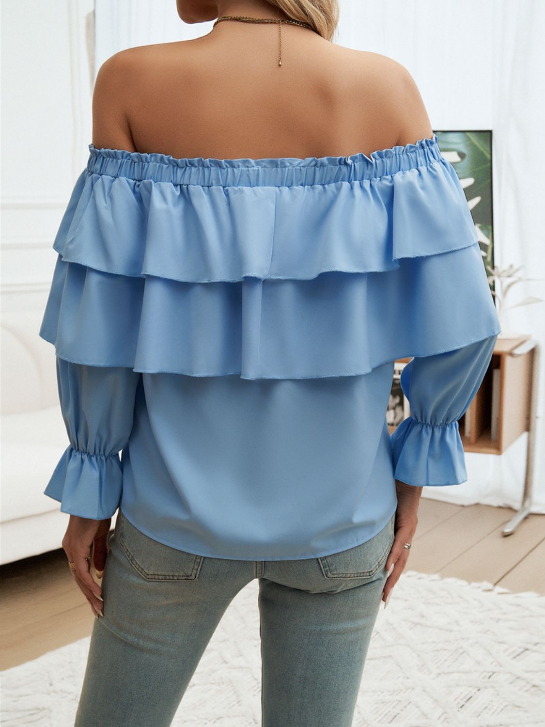 Devine Off-Shoulder Flounce Sleeve Blouse - Shimmervee